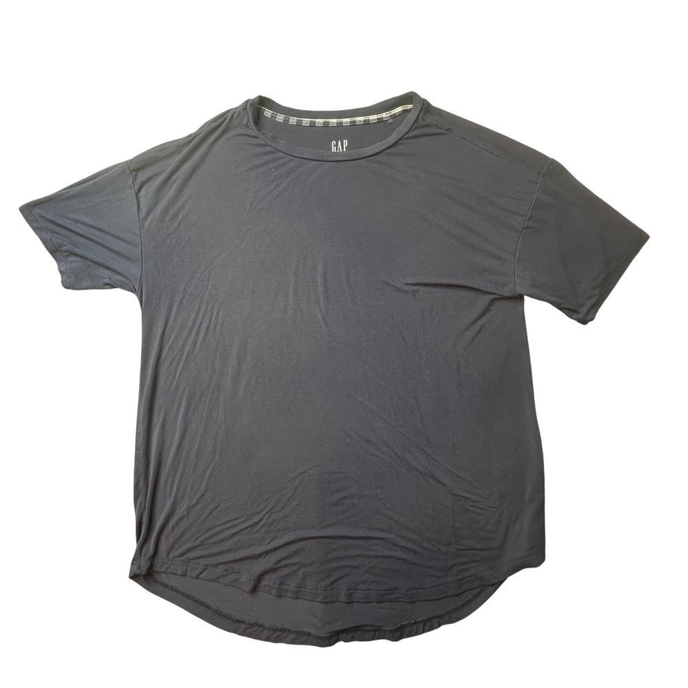 Gap T-Shirt Womens Small Navy Blue Crewneck Relaxed‎ Fit Curved Hem Rayon Blend